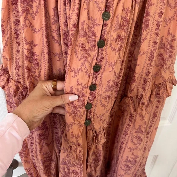 Kimchi Blue Dusty Rose Floral Midi Dress with Maroon Tie-Straps - Picture 2 of 4